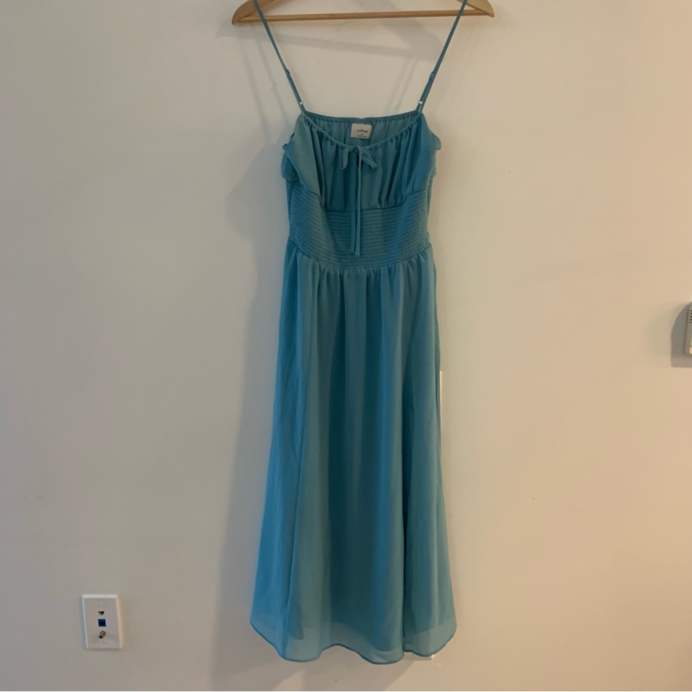 Wilfred Teal Midi Dress with Spaghetti Straps